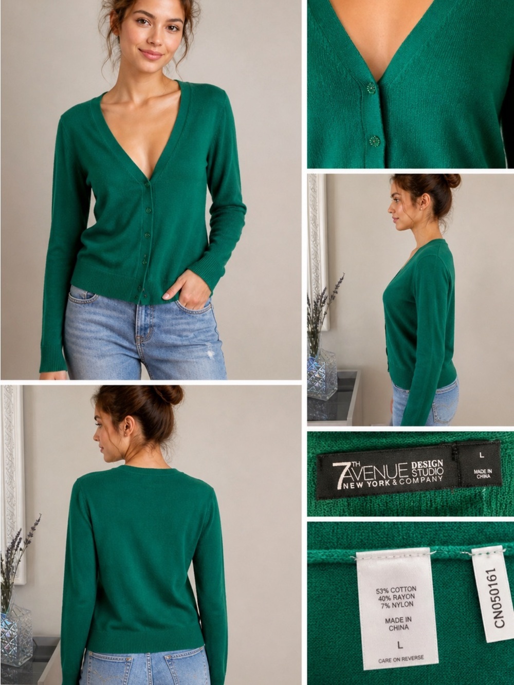 Avenue Emerald Green V-Neck Button Cardigan